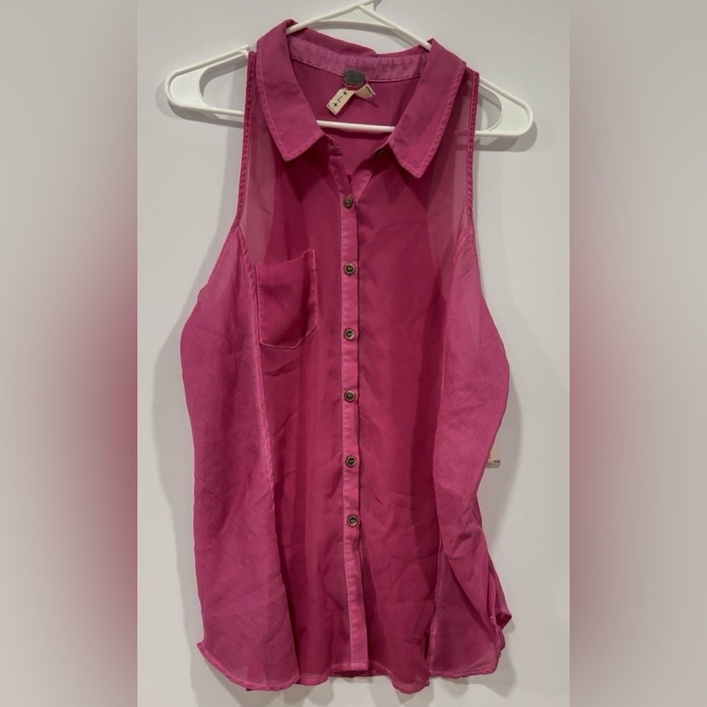 We The Free Fuchsia Button-Up Blouse